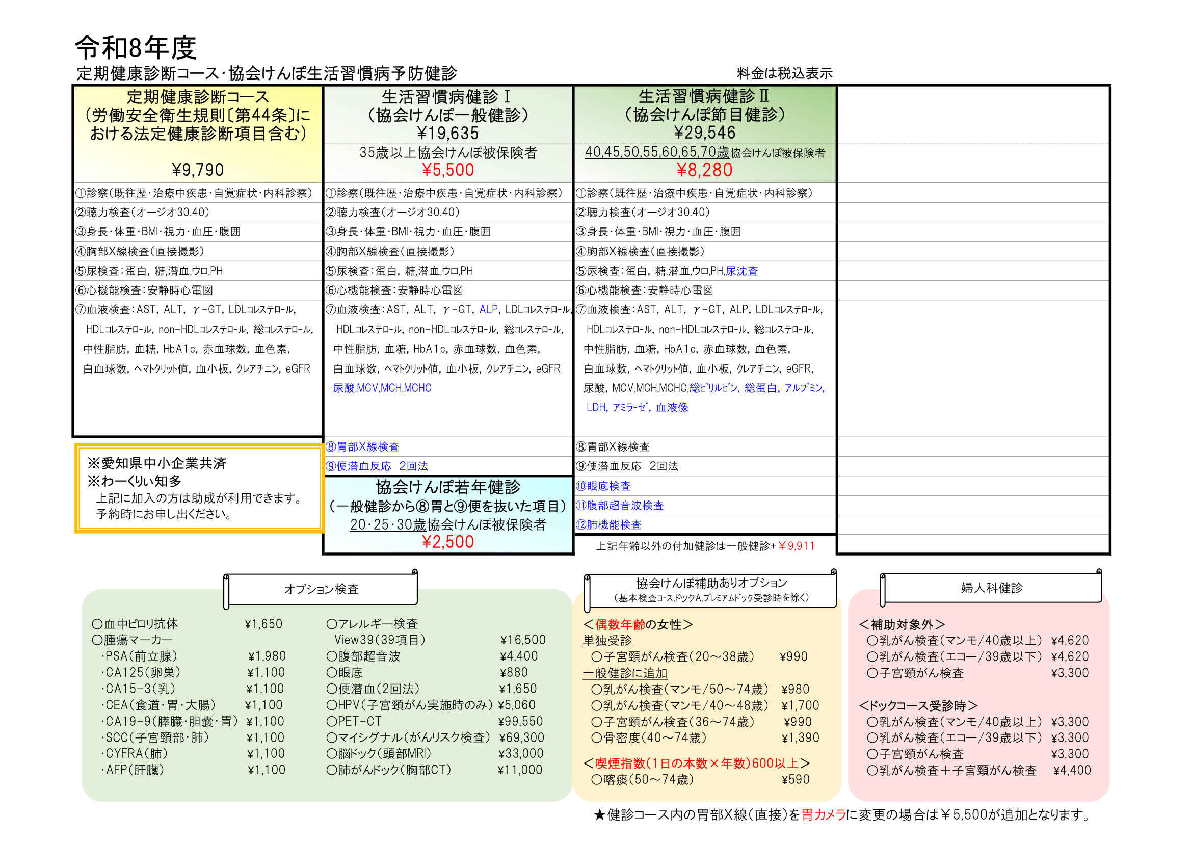 令和8年度 定期健康診断コース・協会けんぽ生活習慣病予防健診