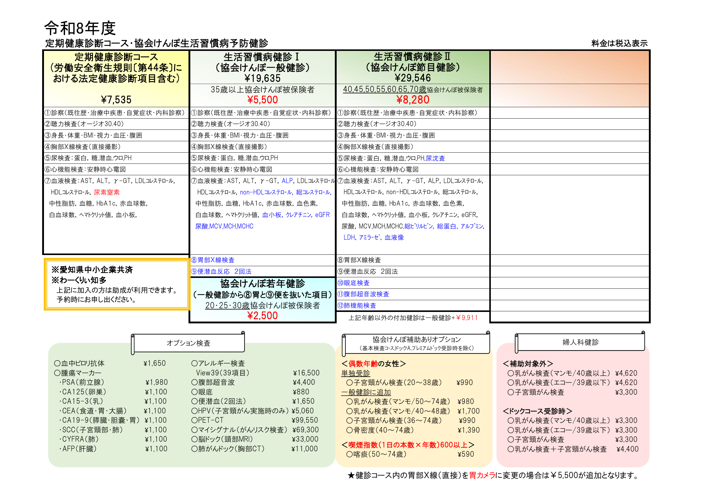 令和8年度 定期健康診断コース・協会けんぽ生活習慣病予防健診